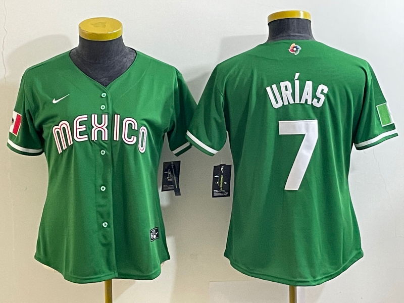 Youth Mexico Baseball #7 Julio Urías 2023 Green World Baseball Classic Stitched Jersey Youth Mexico Baseball #7 Julio Urías 2023 Green World Baseball Classic Stitched Jersey